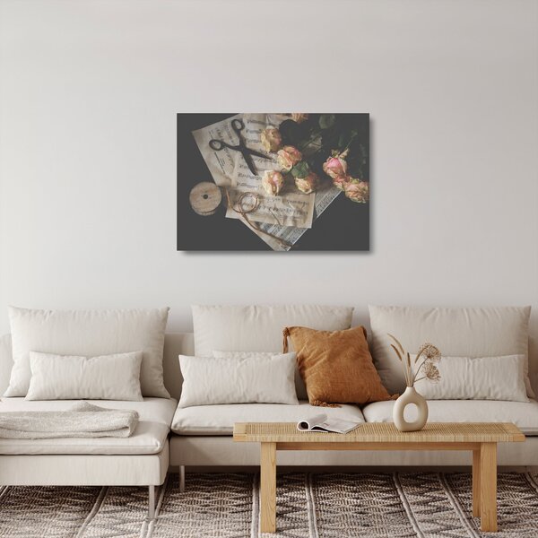 Staklena slika glazbenih nota i ruža (70x50 cm)