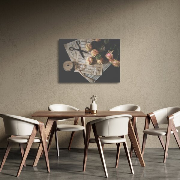 Staklena slika glazbenih nota i ruža (70x50 cm)