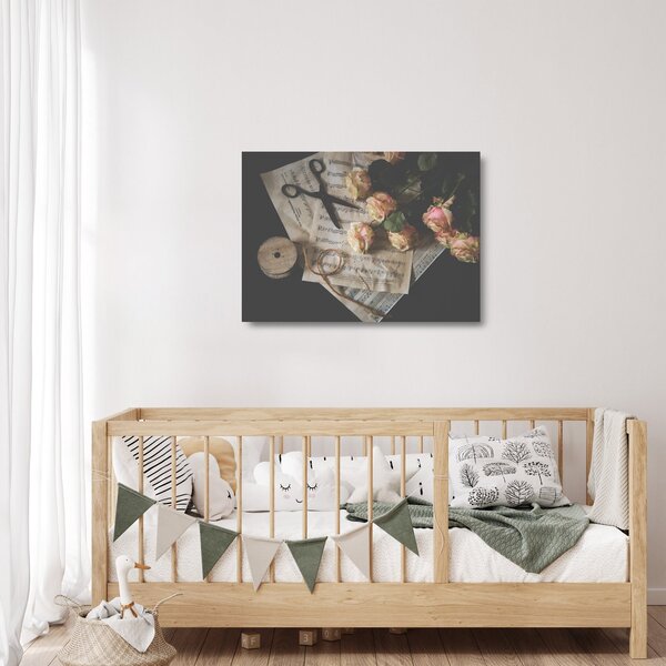 Staklena slika glazbenih nota i ruža (70x50 cm)