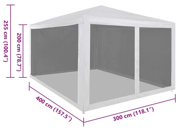 Šator za svadbe - šator za zabave s 4 mrežasta bočna zida 4 x 3 m - Bijela 3 x 4 m 1 s 4 bočna zida