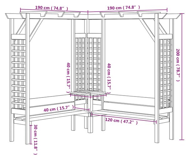 Kutna pergola s klupom od impregnirane borovine