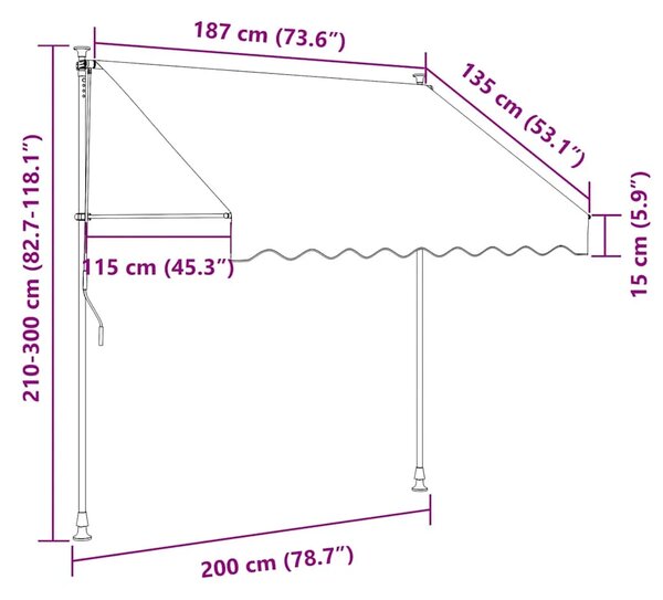 Tenda na ručno uvlačenje 200 cm žuto-plava prugasta - Žuta i plava 1 bijeli okvir 200 cm