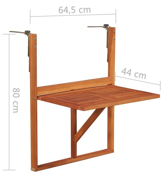 Viseći stol za balkon 64 5 x 44 x 80 cm masivno bagremovo drvo