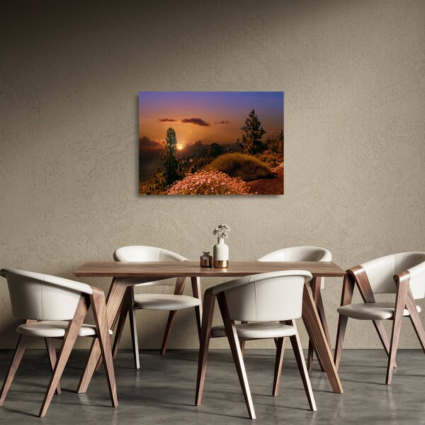 Staklena slika prirode sa zalaskom sunca (70x50 cm)