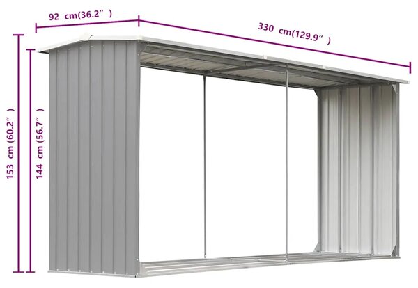 Spremište za drva - Vrtna ostava za drva od pocinčanog čelika 330x92x153 cm siva - Siva Siva