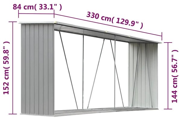 Spremište za drva - Vrtna ostava za drva od pocinčanog čelika 330x84x152 cm siva - Siva Siva