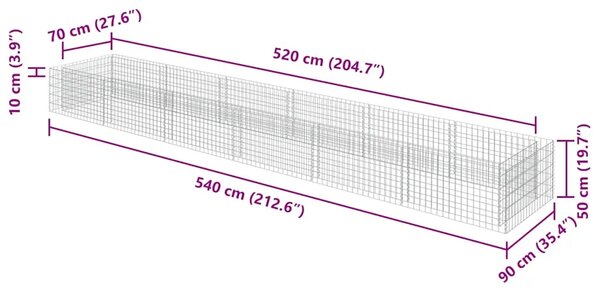 Gabionska sadilica od pocinčanog čelika 540 x 90 x 50 cm - 540 x 90 x 50 cm 1 540 x 90 x 50 cm