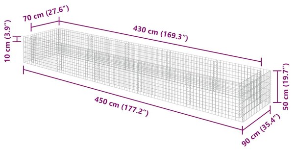 Gabionska sadilica od pocinčanog čelika 450 x 90 x 50 cm - 450 x 90 x 50 cm 1 450 x 90 x 50 cm