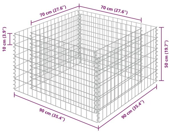 Gabionska sadilica od pocinčanog čelika 90 x 90 x 50 cm - 90 x 90 x 50 cm 1 90 x 90 x 50 cm