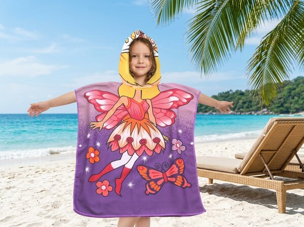 Dječje pončo VILA I LEPTIR ljubičasto Dimenzije: 60 x 120 cm