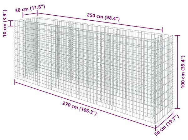Gabionska sadilica od pocinčanog čelika 270 x 50 x 100 cm - 270 x 50 x 100 cm 1 270 x 50 x 100 cm
