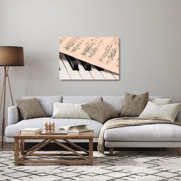 Staklena slika klavira s glazbenim notama (70x50 cm)