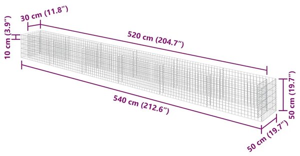 Gabionska sadilica od pocinčanog čelika 540 x 50 x 50 cm - 540 x 50 x 50 cm 1 540 x 50 x 50 cm