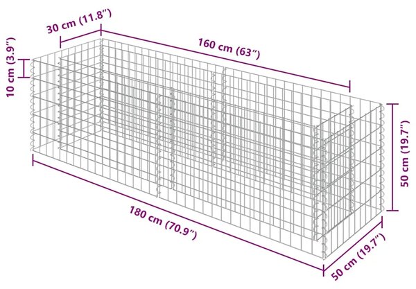 Gabionska sadilica od pocinčanog čelika 180 x 50 x 50 cm - 180 x 50 x 50 cm 1 180 x 50 x 50 cm