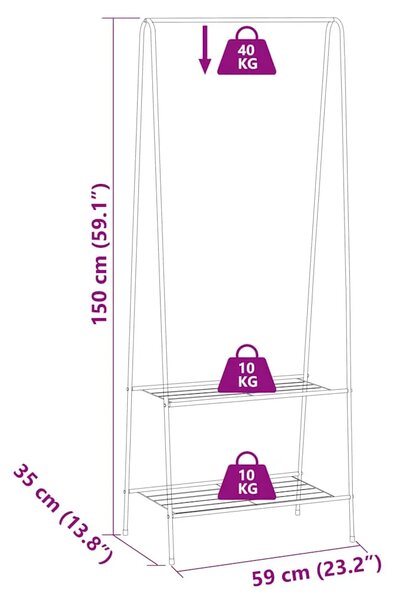 Stalak za odjeću 59 x 35 x 150 cm crni - Crna 1 1 Crna