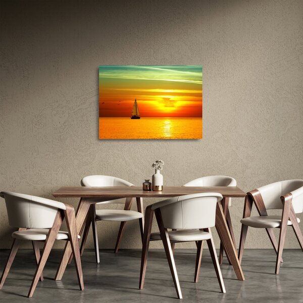 Staklena slika zalaska sunca s jahtom (70x50 cm)