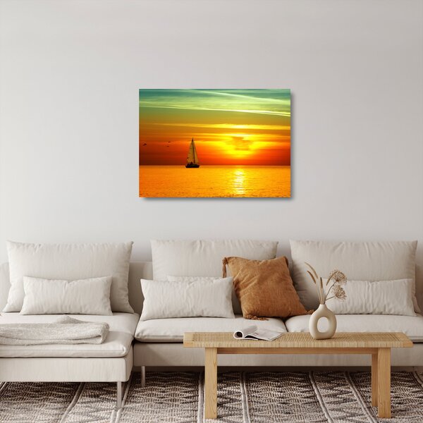Staklena slika zalaska sunca s jahtom (70x50 cm)