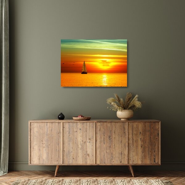 Staklena slika zalaska sunca s jahtom (70x50 cm)