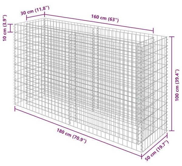 Gabionska sadilica od pocinčanog čelika 180 x 50 x 100 cm - 180 x 50 x 100 cm 1 180 x 50 x 100 cm