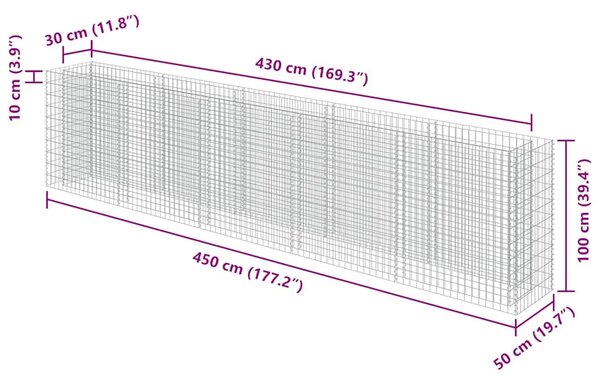 Gabionska sadilica od pocinčanog čelika 450 x 50 x 100 cm - 450 x 50 x 100 cm 1 450 x 50 x 100 cm