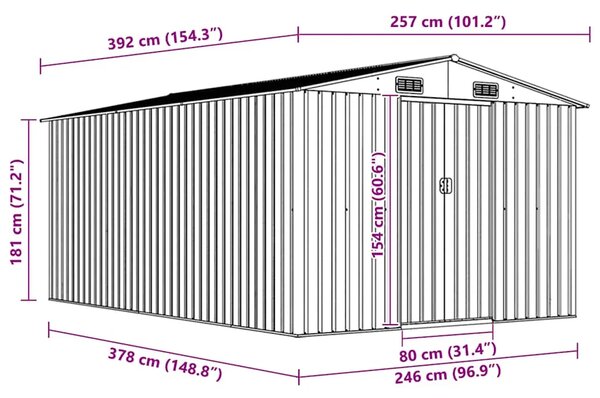 Vrtna kućica - Vrtno spremište 257 x 392 x 181 cm metalno zeleno - Zelena 257 x 392 x 181 cm 1 Zelena