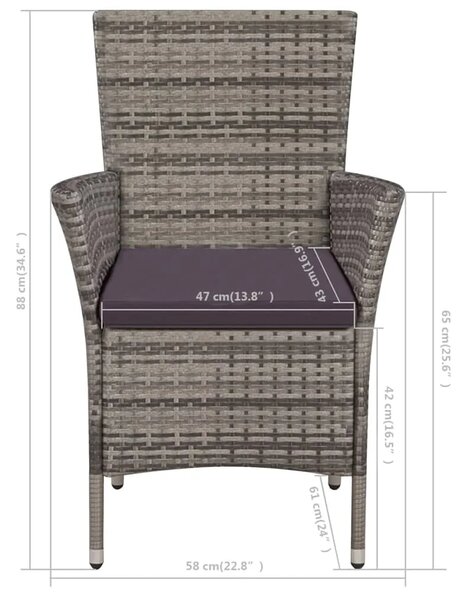 3-dijelni bistro set od poliratana sivi - Siva Da 3 Siva