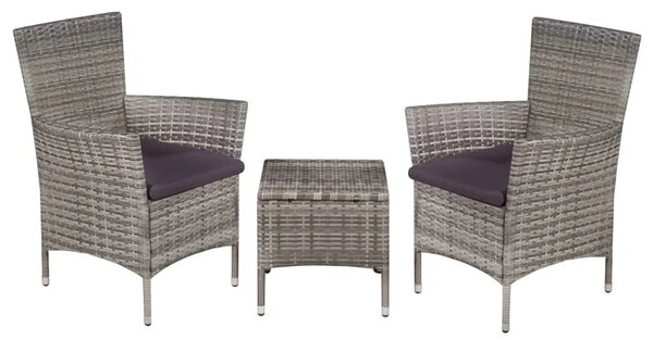 3-dijelni bistro set od poliratana sivi - Siva Da 3 Siva
