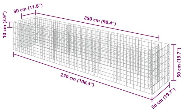 Gabionska sadilica od pocinčanog čelika 270 x 50 x 50 cm - 270 x 50 x 50 cm 1 270 x 50 x 50 cm