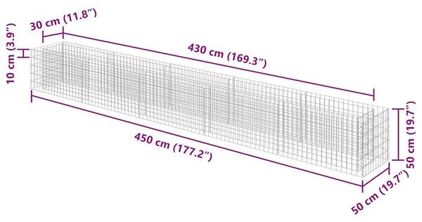 Gabionska sadilica od pocinčanog čelika 450 x 50 x 50 cm - 450 x 50 x 50 cm 1 450 x 50 x 50 cm