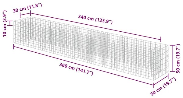 Gabionska sadilica od pocinčanog čelika 360 x 50 x 50 cm - 360 x 50 x 50 cm 1 360 x 50 x 50 cm