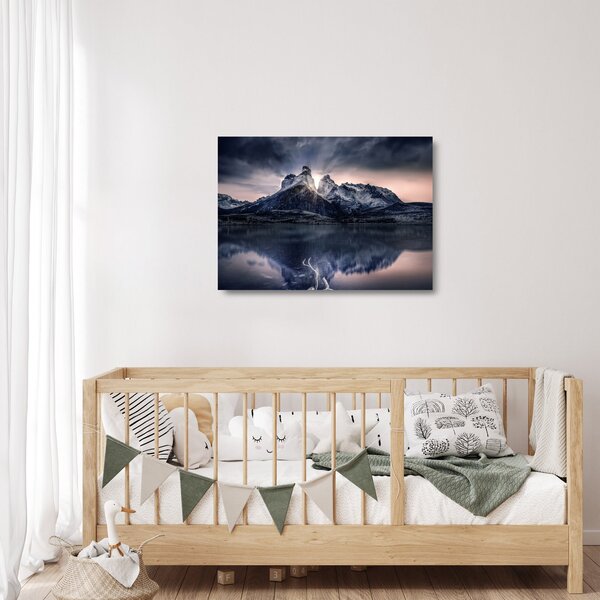 Staklena slika jezera s planinom (70x50 cm)