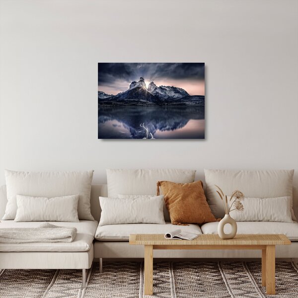 Staklena slika jezera s planinom (70x50 cm)