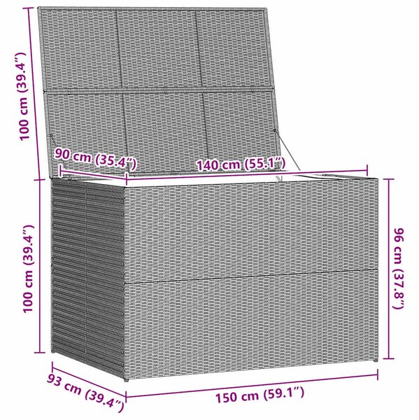 Vrtna kutija za pohranu crna 150 x 100 x 100 cm od poliratana - Crna Crna