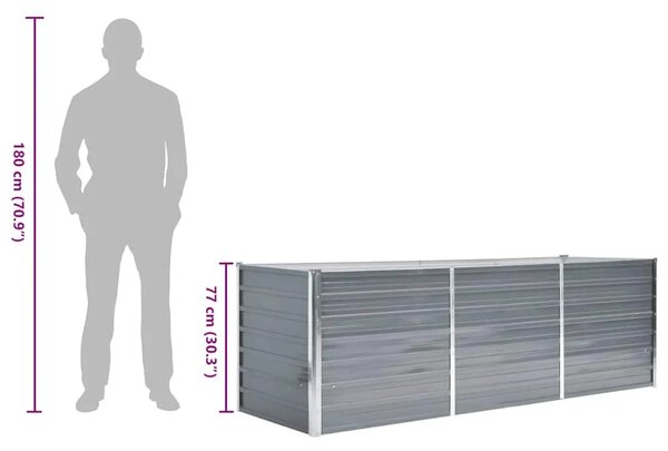 Vrtna sadilica od pocinčanog čelika 240 x 80 x 77 cm siva - Siva 240 x 80 x 77 cm 1 240 x 80 x 77 cm