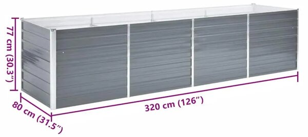 Vrtna sadilica od pocinčanog čelika 320 x 80 x 77 cm siva - Siva 320 x 80 x 77 cm 1 320 x 80 x 77 cm