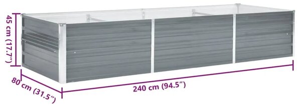 Vrtna sadilica od pocinčanog čelika 240 x 80 x 45 cm siva - Siva 240 x 80 x 45 cm 1 240 x 80 x 45 cm