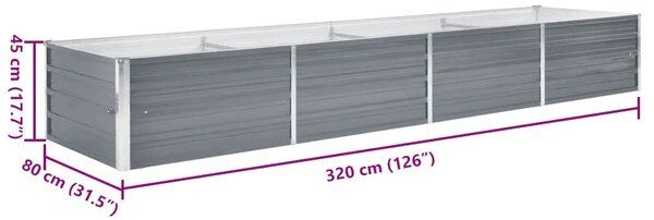 Vrtna sadilica od pocinčanog čelika 320 x 80 x 45 cm siva - Siva 320 x 80 x 45 cm 1 320 x 80 x 45 cm