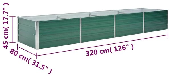 Vrtna sadilica od pocinčanog čelika 320 x 80 x 45 cm zelena - Zelena 320 x 80 x 45 cm 1 320 x 80 x 45 cm