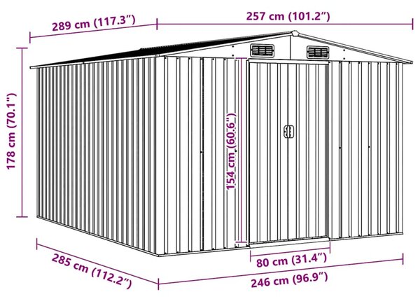 Vrtna kućica - Vrtno spremište 257 x 298 x 178 cm metalno sivo - Siva 257 x 298 x 178 cm 1 Siva