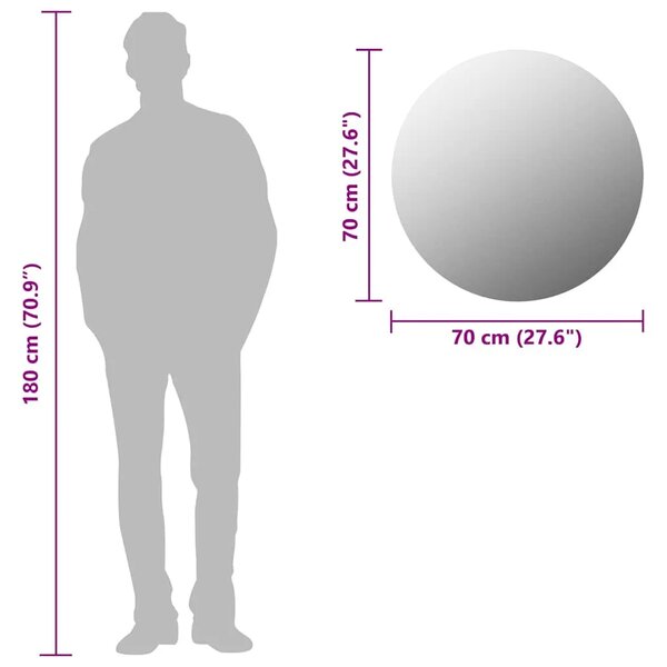 Zidno ogledalo 70 cm okruglo stakleno - Φ 70 cm 1 bez LED svjetala Φ 70 cm