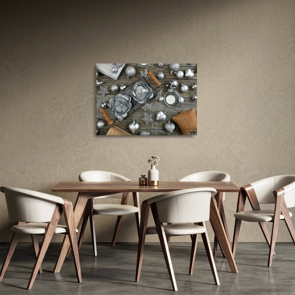 Staklena slika - srebrni božićni ukrasi (70x50 cm)