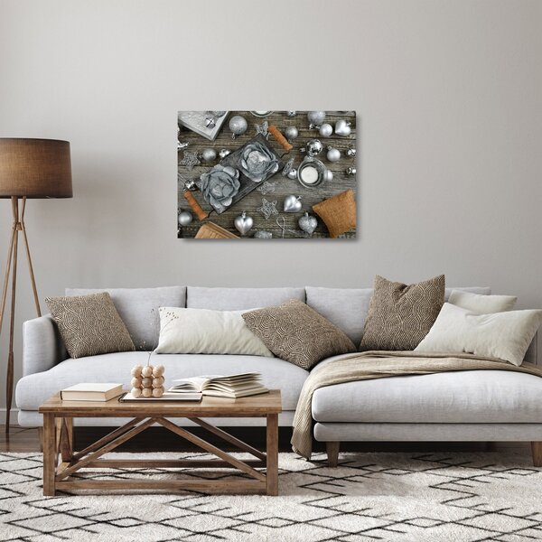 Staklena slika - srebrni božićni ukrasi (70x50 cm)