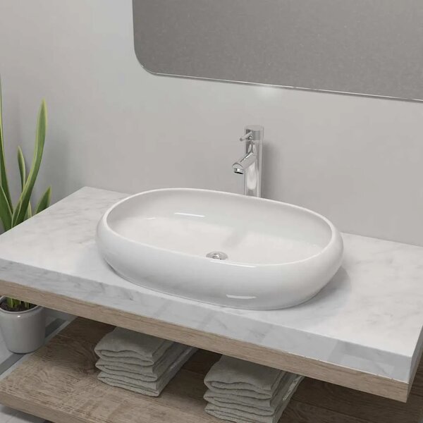 Lavabo - Umivaonik s miješalicom keramički ovalni bijeli - 630 x 420 x 120 mm 630 x 420 x 120 mm