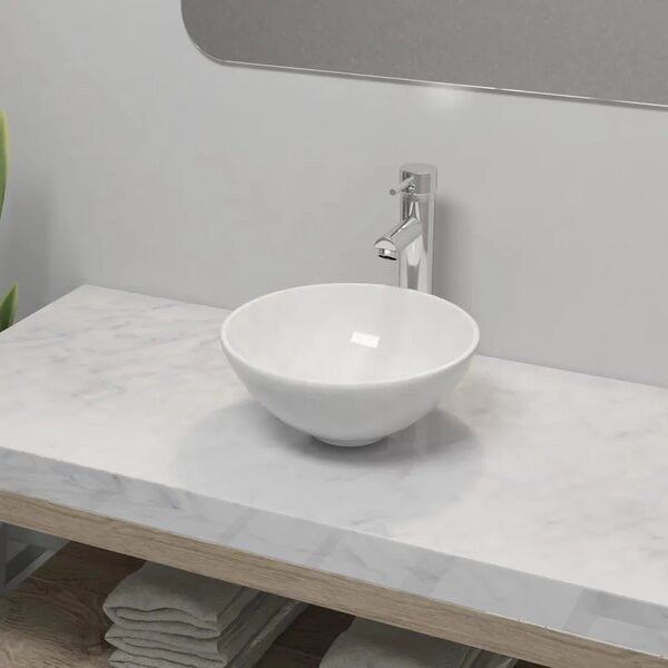 Lavabo - Umivaonik s miješalicom keramički okrugli bijeli - 325 x 140 mm 325 x 140 mm