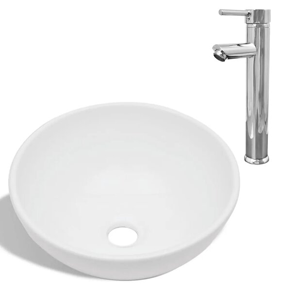 Lavabo - Umivaonik s miješalicom keramički okrugli bijeli - 325 x 140 mm 325 x 140 mm