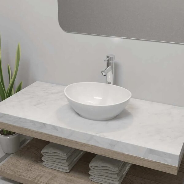 Lavabo - Umivaonik s miješalicom keramički ovalni bijeli - 400 x 330 x 135 mm 400 x 330 x 135 mm