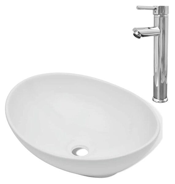 Lavabo - Umivaonik s miješalicom keramički ovalni bijeli - 400 x 330 x 135 mm 400 x 330 x 135 mm