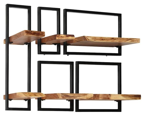 5-dijelni set zidnih polica od masivnog drva bagrema i čelika - 21 x 25 x 75 cm 5 1 21 x 25 x 75 cm