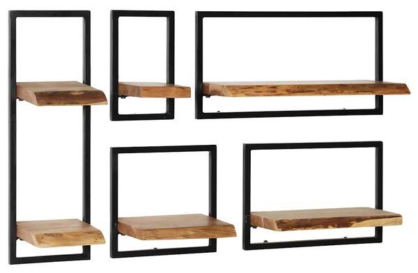 5-dijelni set zidnih polica od masivnog drva bagrema i čelika - 21 x 25 x 75 cm 5 1 21 x 25 x 75 cm