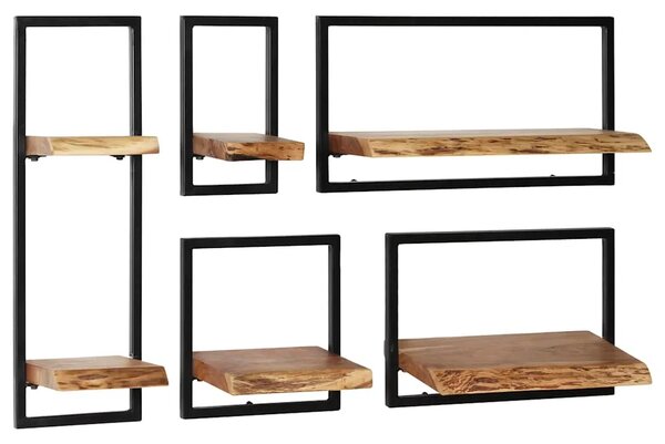 5-dijelni set zidnih polica od masivnog drva bagrema i čelika - 21 x 25 x 75 cm 5 1 21 x 25 x 75 cm